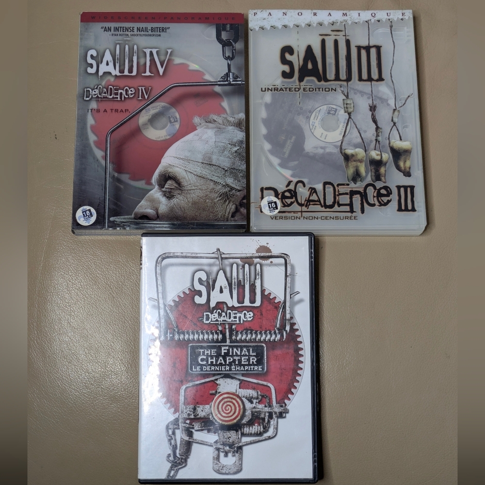 Saw Movie Collection DVD Set Saw III Unrated Saw IV, Saw The Final Chapter